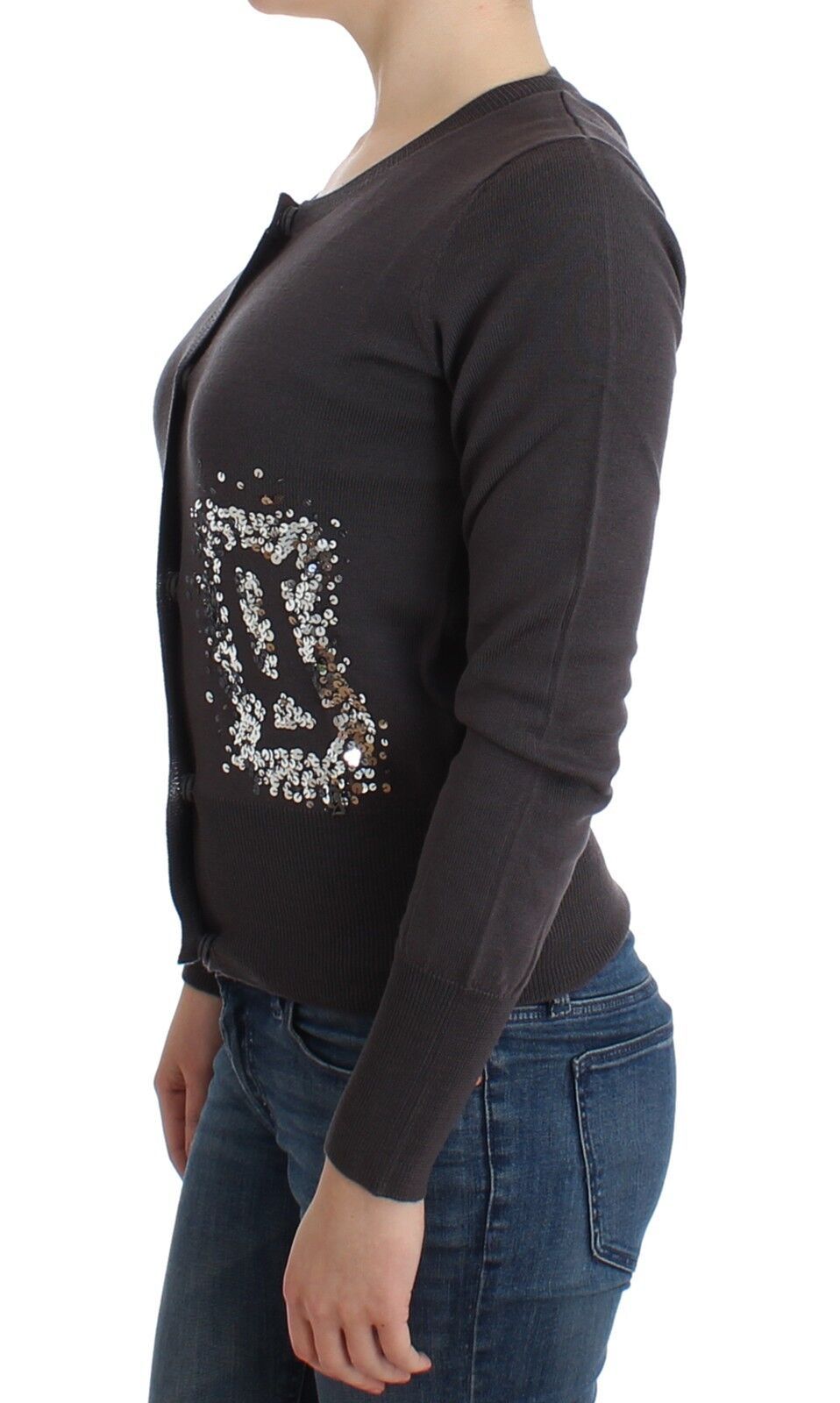 - Elegant Purple Sequined Wool Cardigan