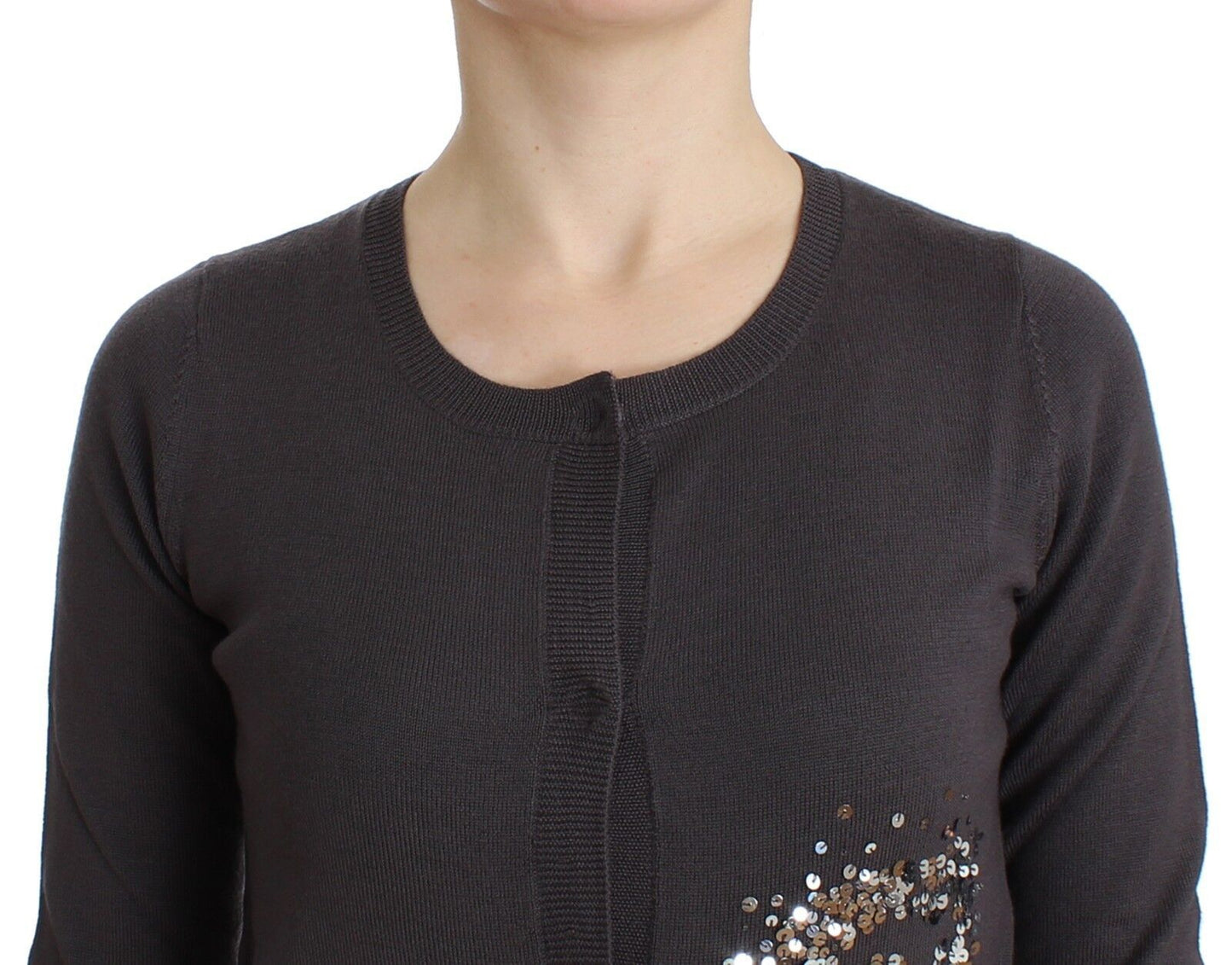 - Elegant Purple Sequined Wool Cardigan