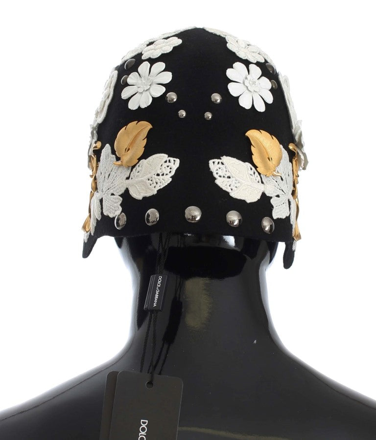 - Elegant Black Floral Wool Cloche Hat