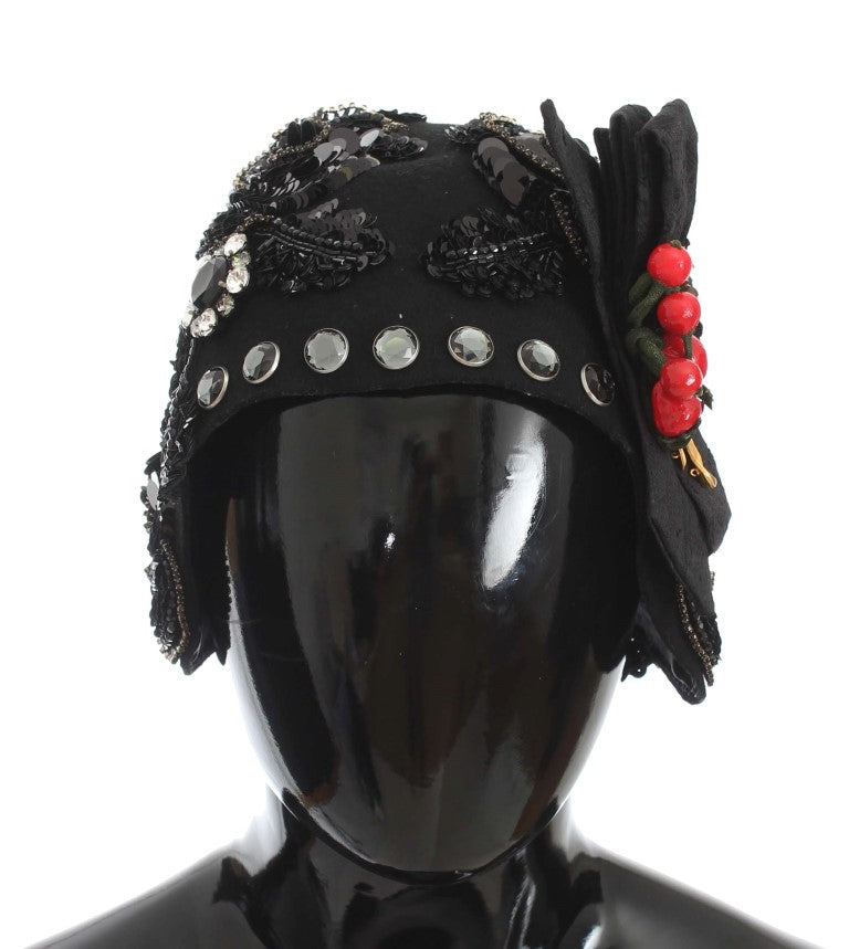 - Elegant Black Crystal-Adorned Cloche Hat