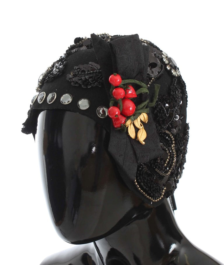 - Elegant Black Crystal-Adorned Cloche Hat