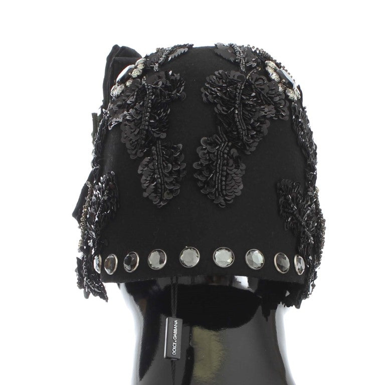 - Elegant Black Crystal-Adorned Cloche Hat