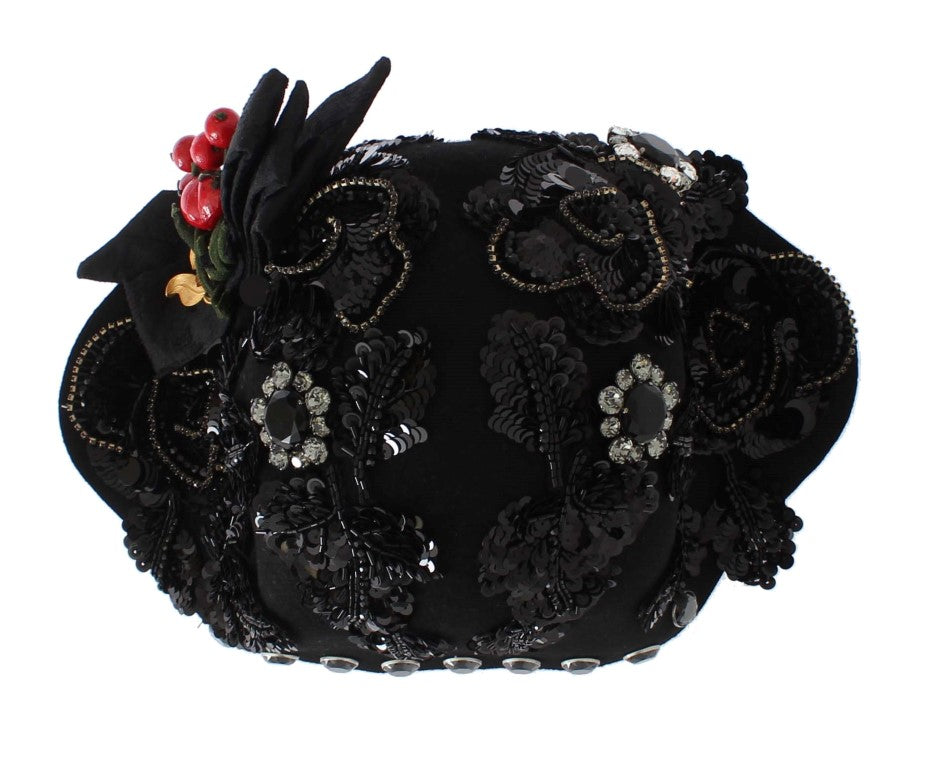 - Elegant Black Crystal-Adorned Cloche Hat