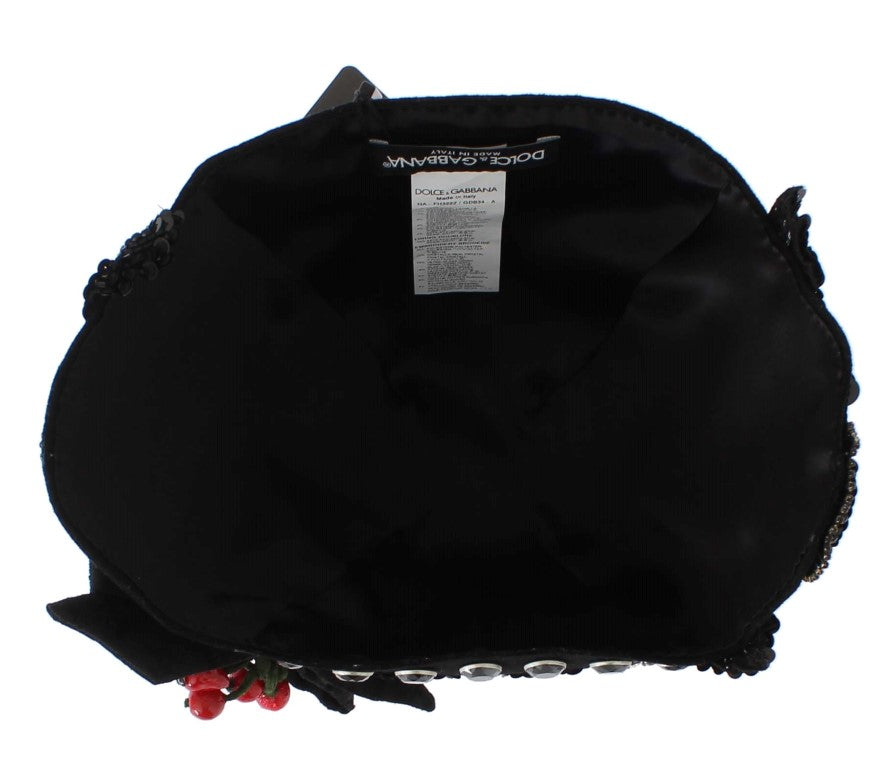 - Elegant Black Crystal-Adorned Cloche Hat