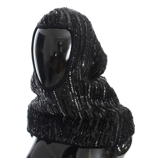 - Black Sequined Hooded Snood Scarf Wrap