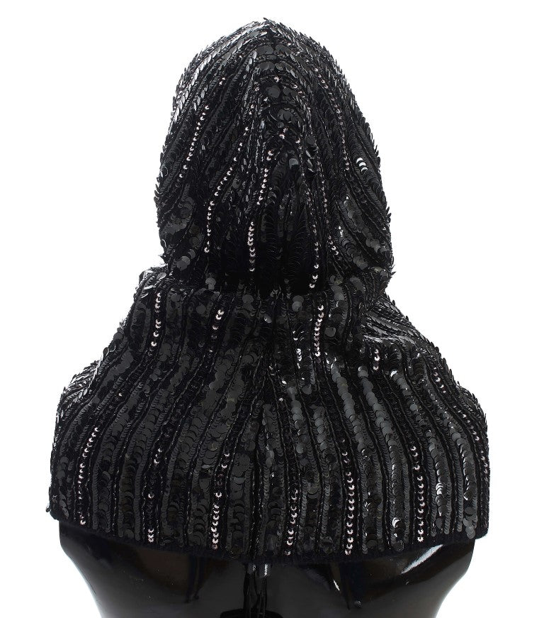 - Black Sequined Hooded Snood Scarf Wrap