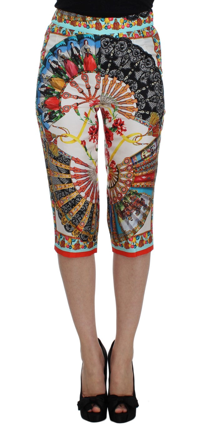 - Multicolor Majolica Silk Capri Pants