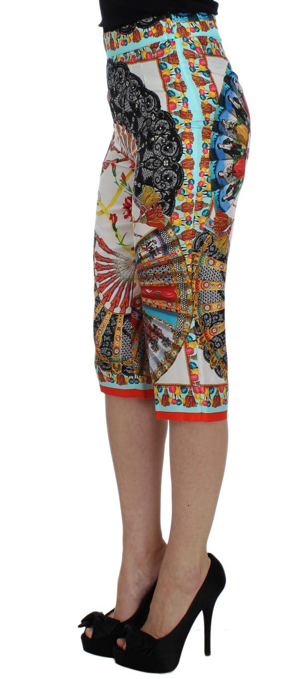 - Multicolor Majolica Silk Capri Pants