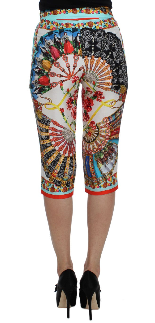 - Multicolor Majolica Silk Capri Pants