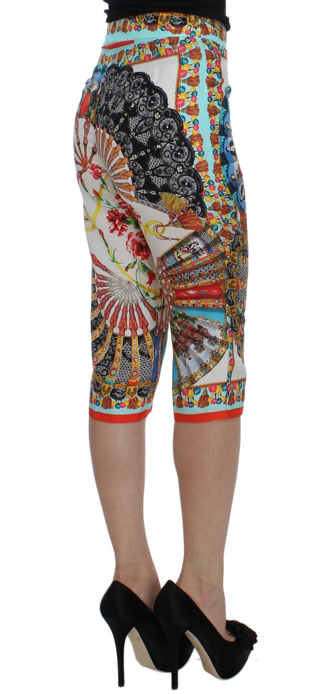 - Multicolor Majolica Silk Capri Pants