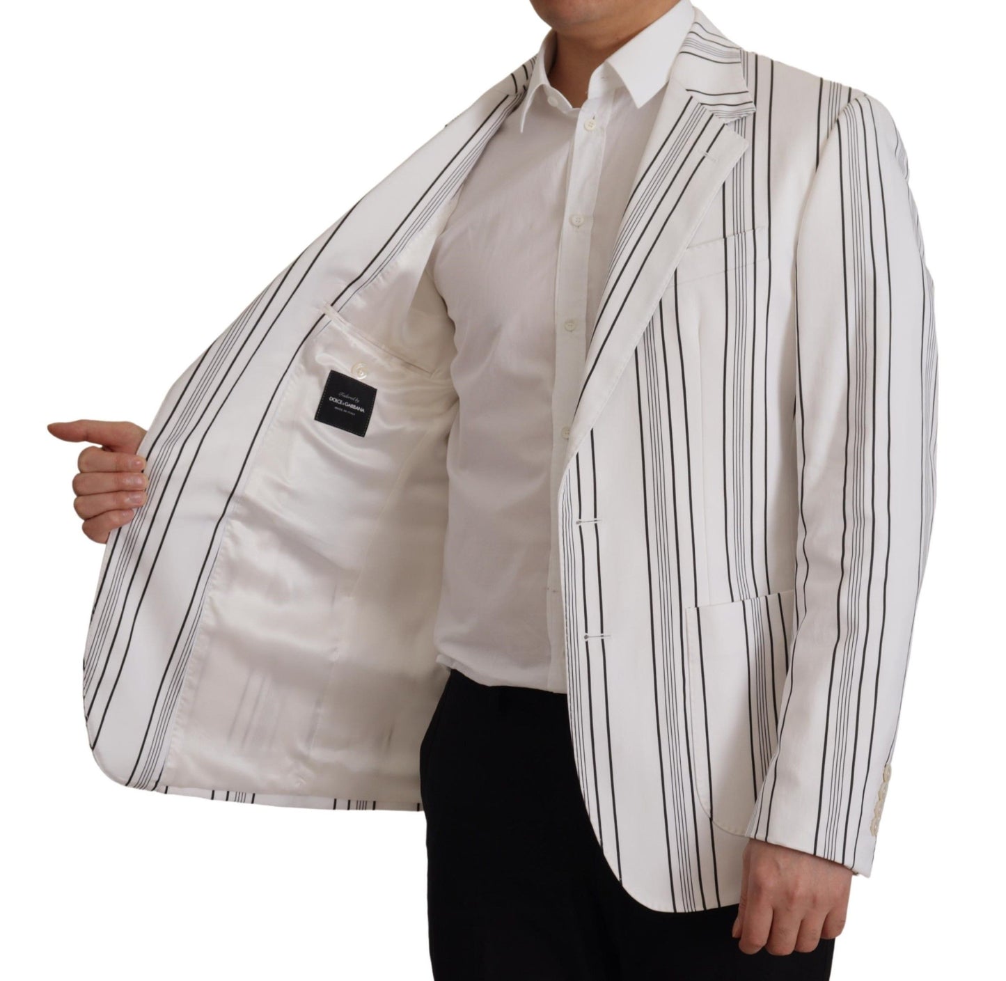 - Elegant Striped Cotton Blend Blazer
