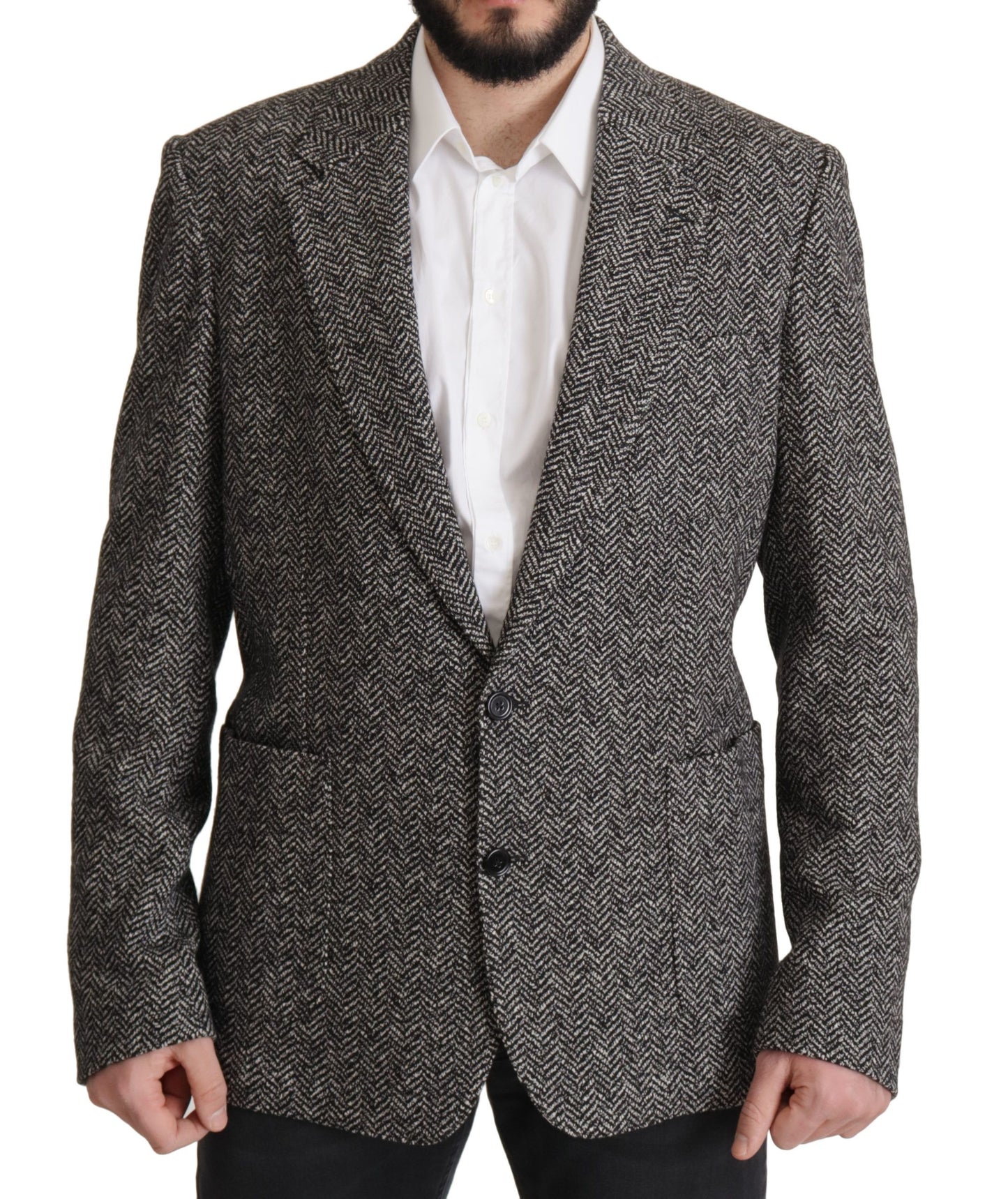 - Exquisite Gray Herringbone Blazer Jacket