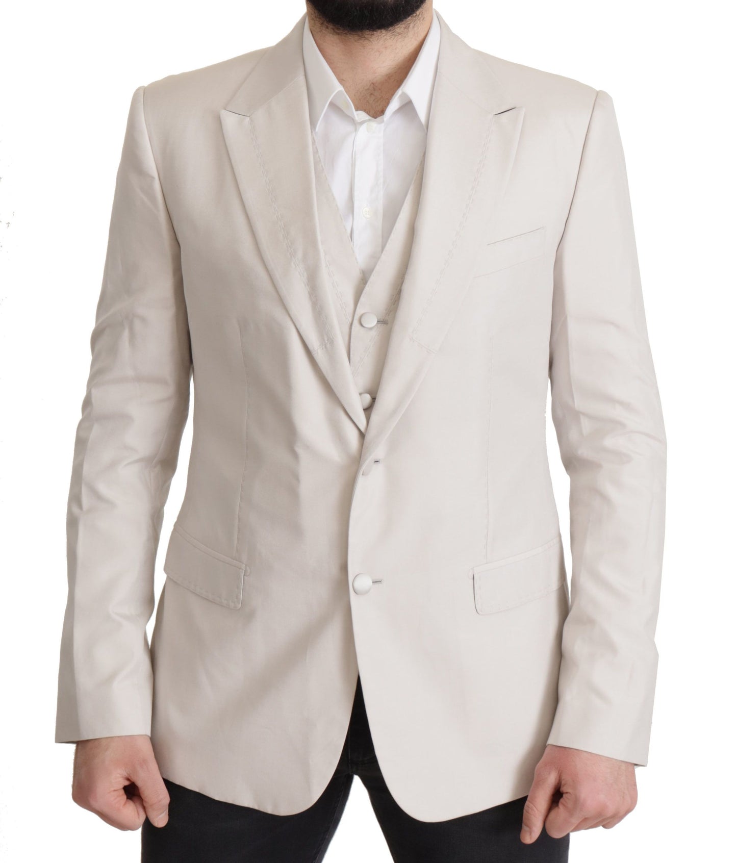 - Elegant Light Gray Silk Blend Suit Jacket Set