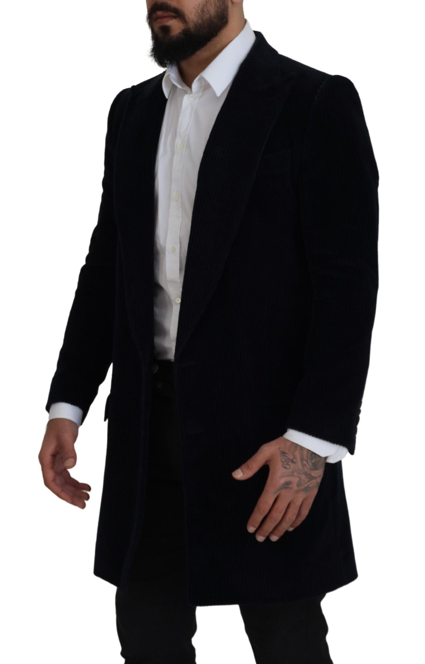 - Elegant Black Cotton Long Cardigan Jacket