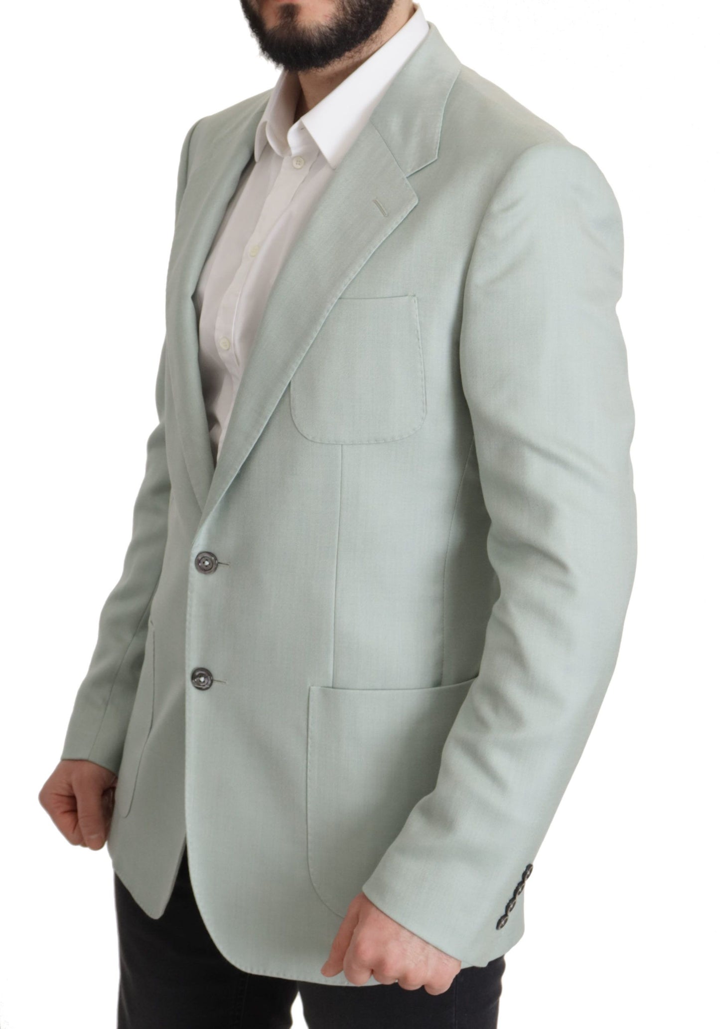 - Elegant Mint Green Silk-Cashmere Blazer