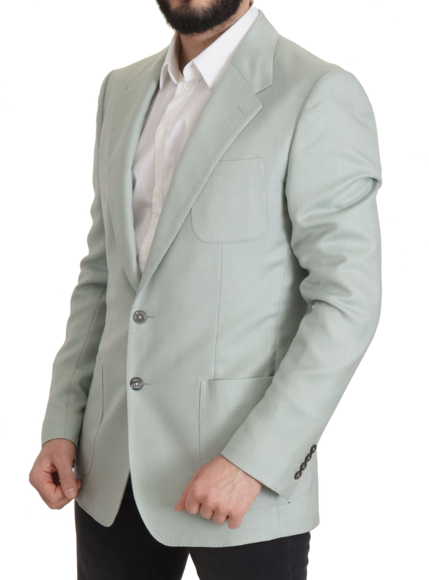 - Elegant Mint Green Silk-Cashmere Blazer
