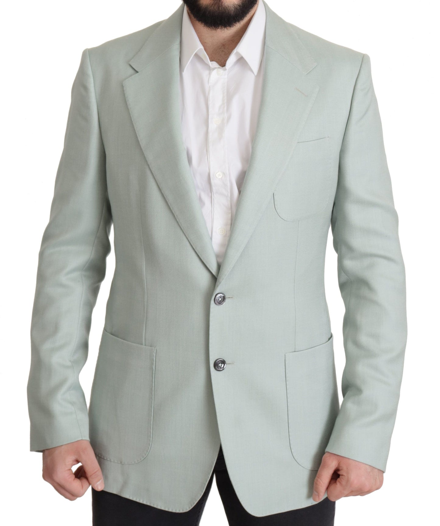 - Elegant Mint Green Silk-Cashmere Blazer