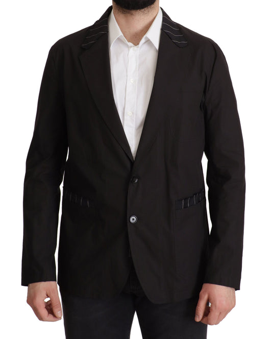 - Elegant Black Cotton-Wool Blend Blazer Jacket