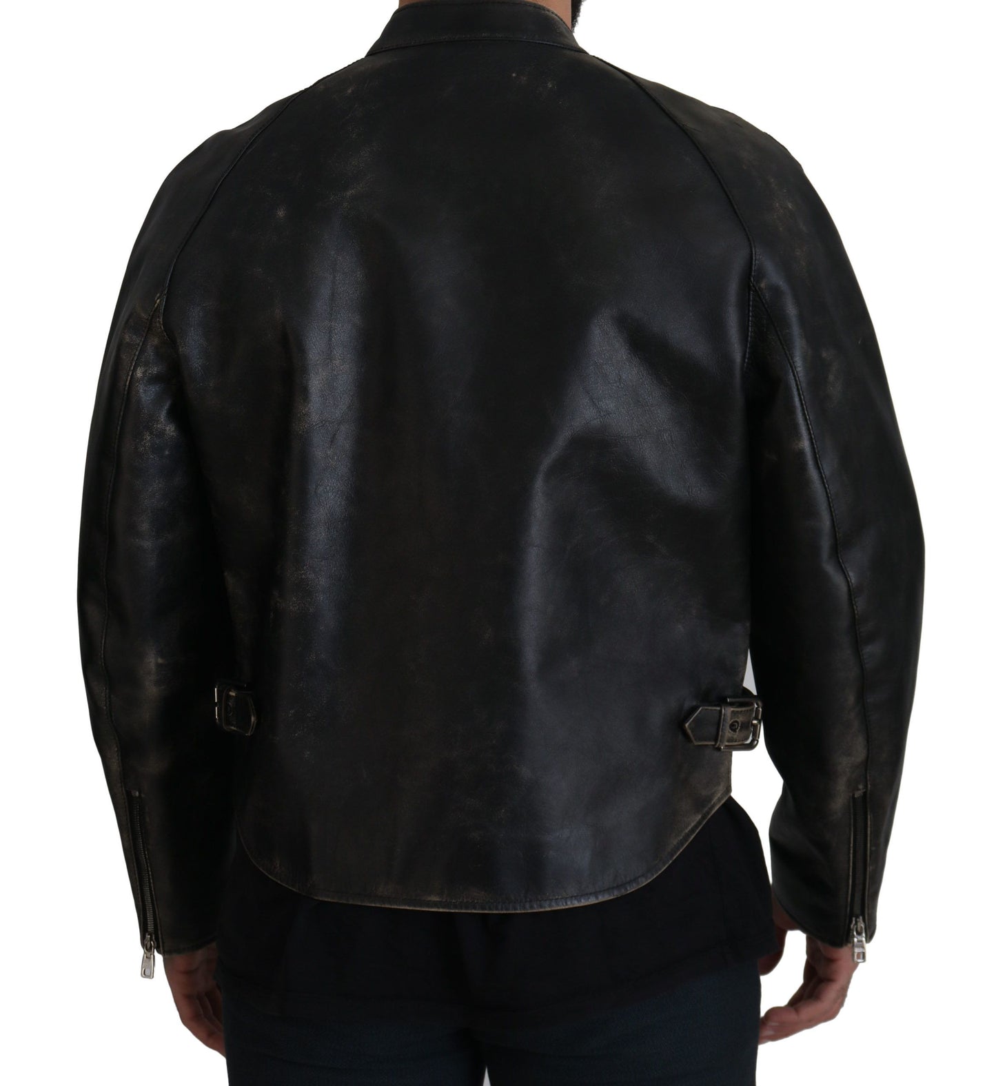 - Elegant Black Leather Jacket with Silver Details