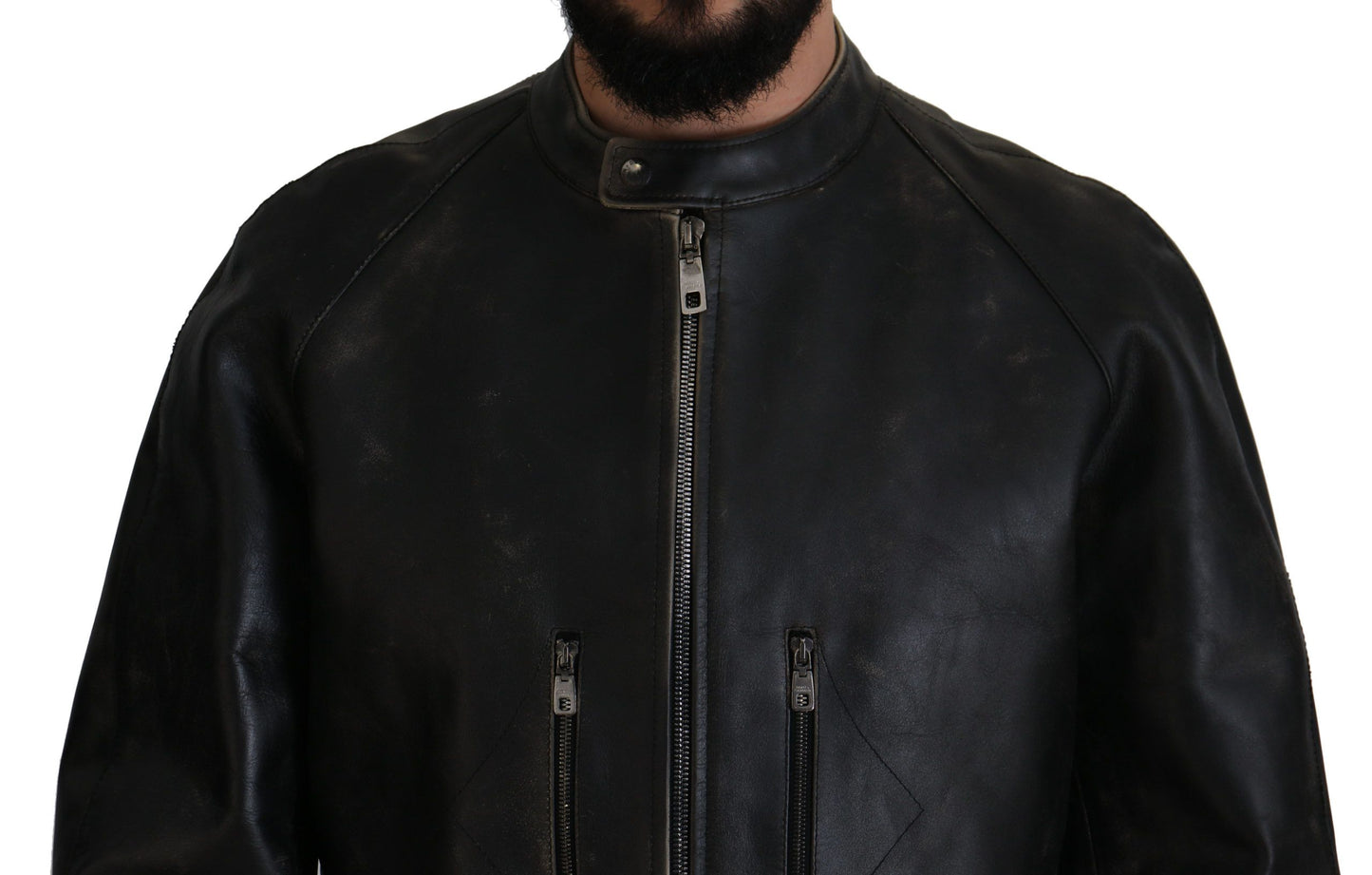 - Elegant Black Leather Jacket with Silver Details