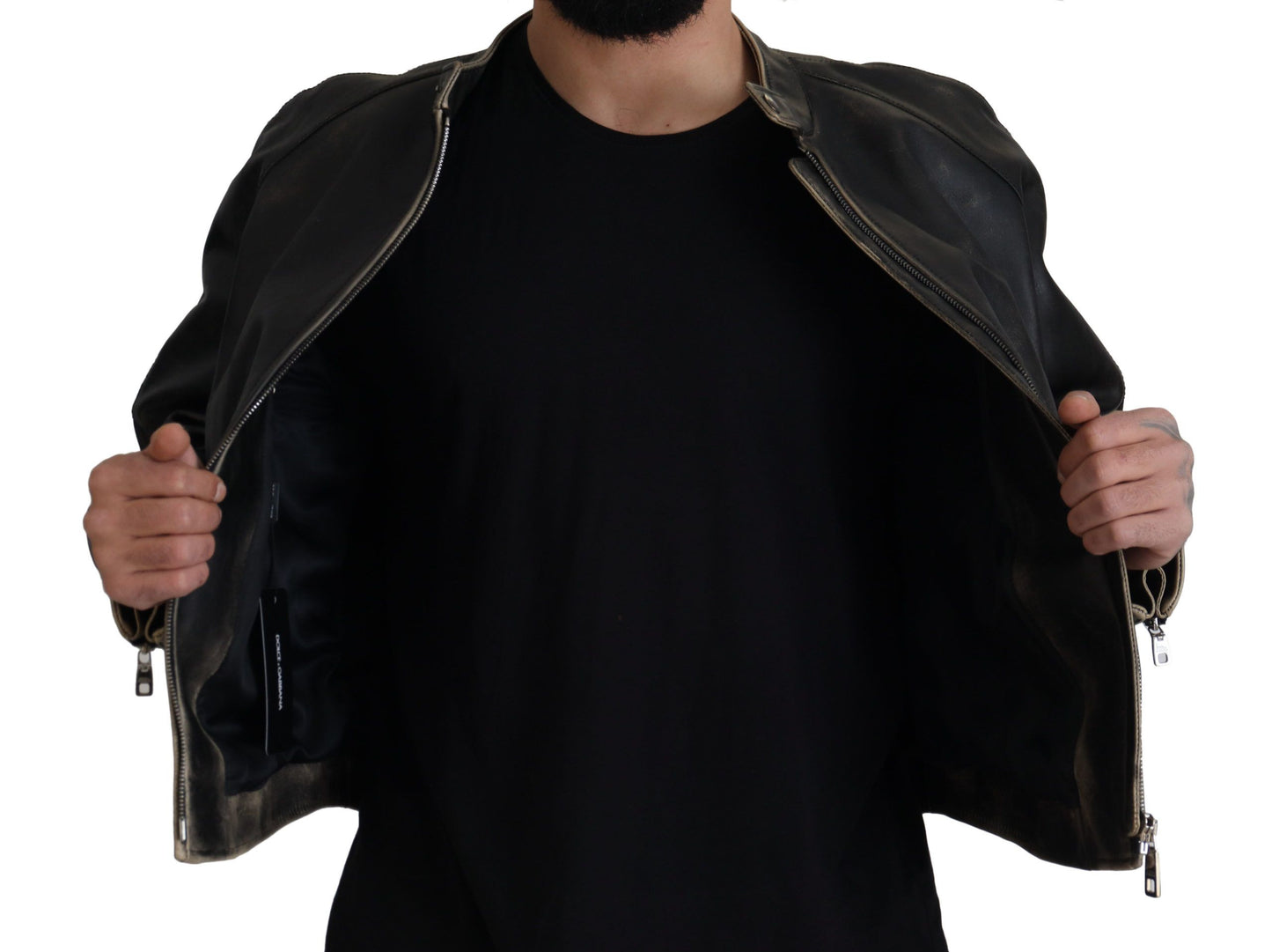 Elegant Black Leather Jacket with Silver Details - The Luxe Alliance