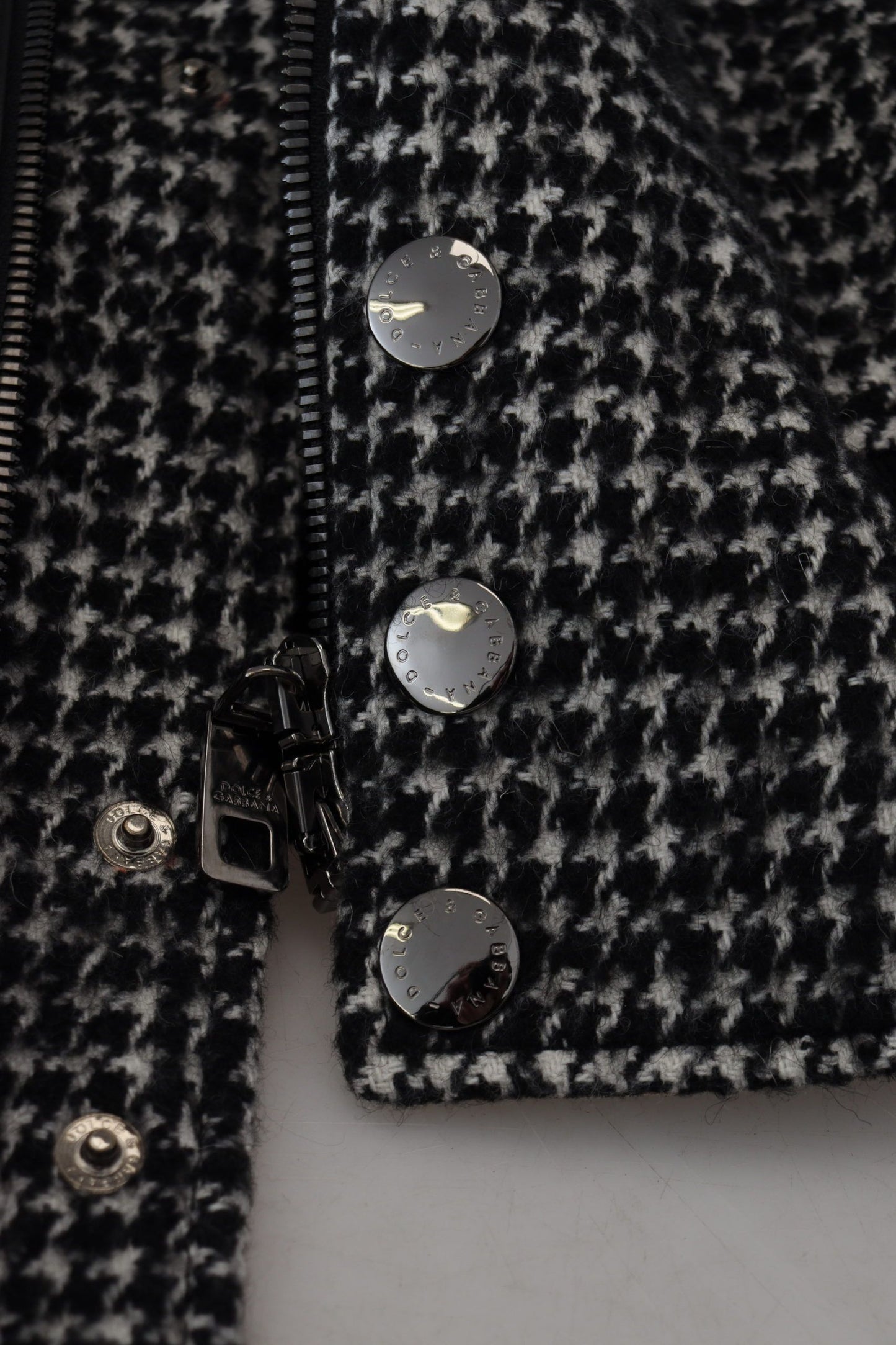 - Multicolor Houndstooth Leather Bomber Jacket