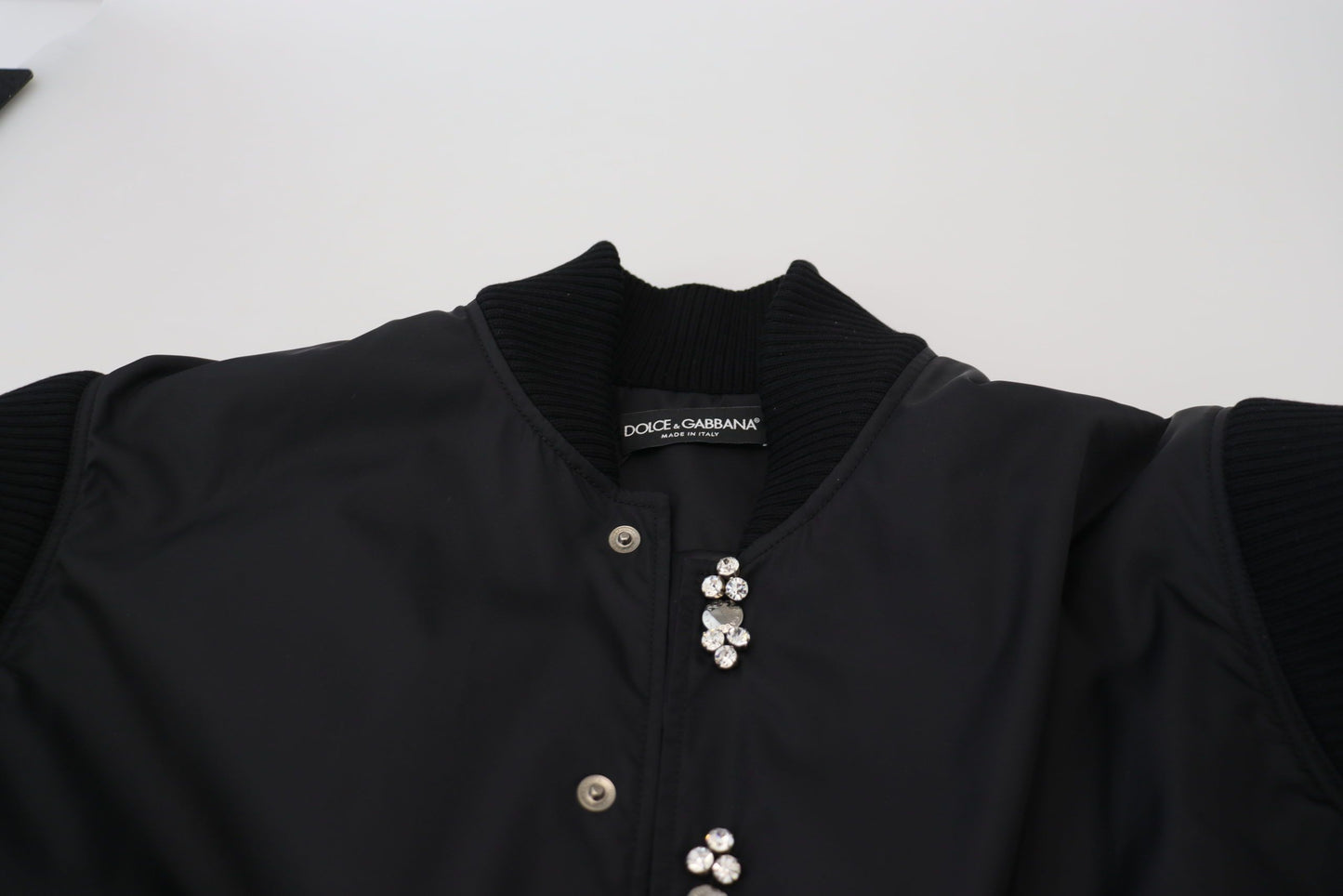 Elegant Black Crystal-Embellished Bomber Jacket by Dolce & Gabbana