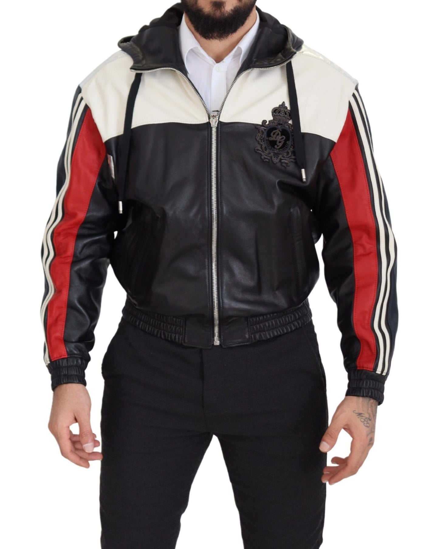 - Elite Black Leather Hooded Bomber Jacket