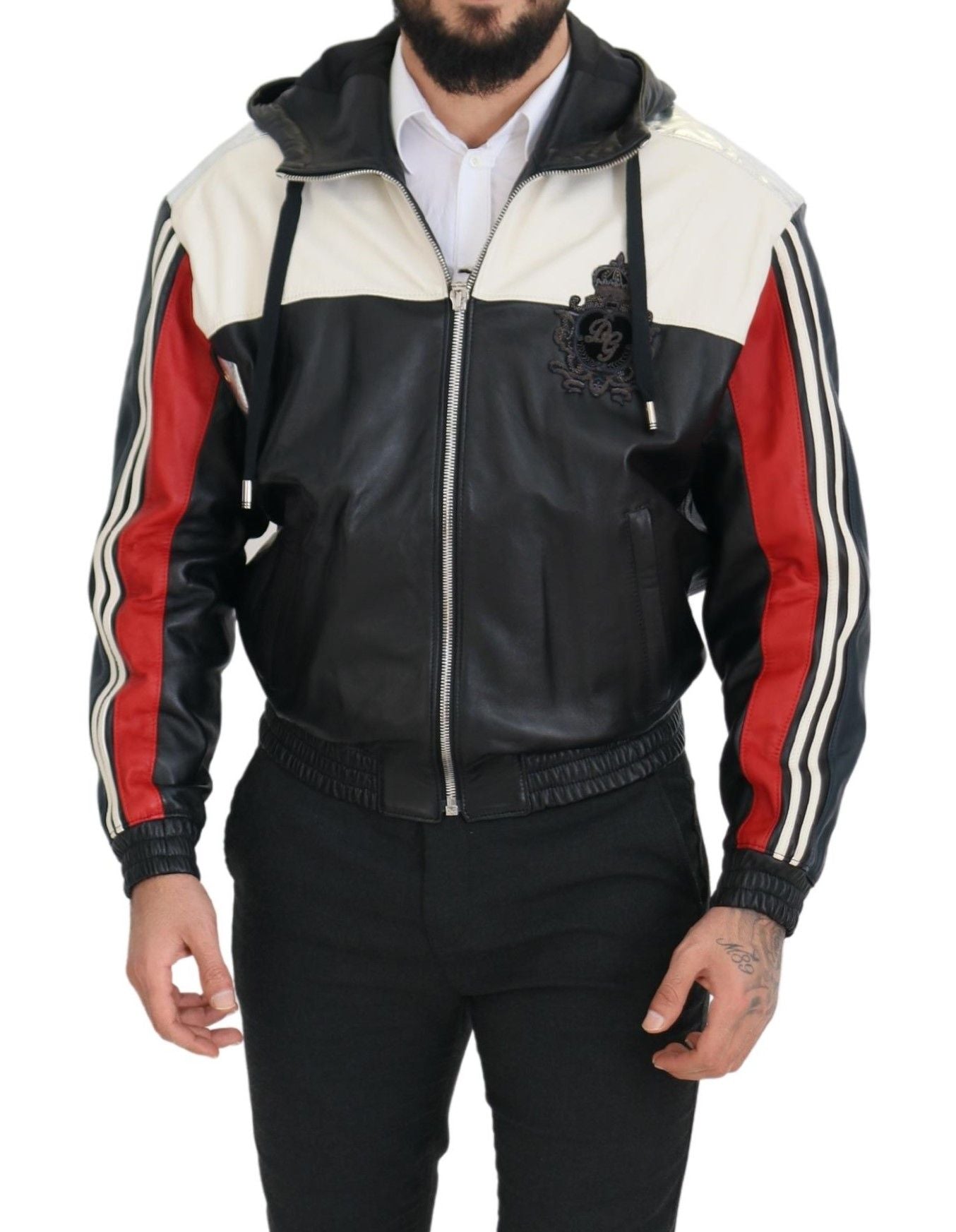 - Elite Black Leather Hooded Bomber Jacket