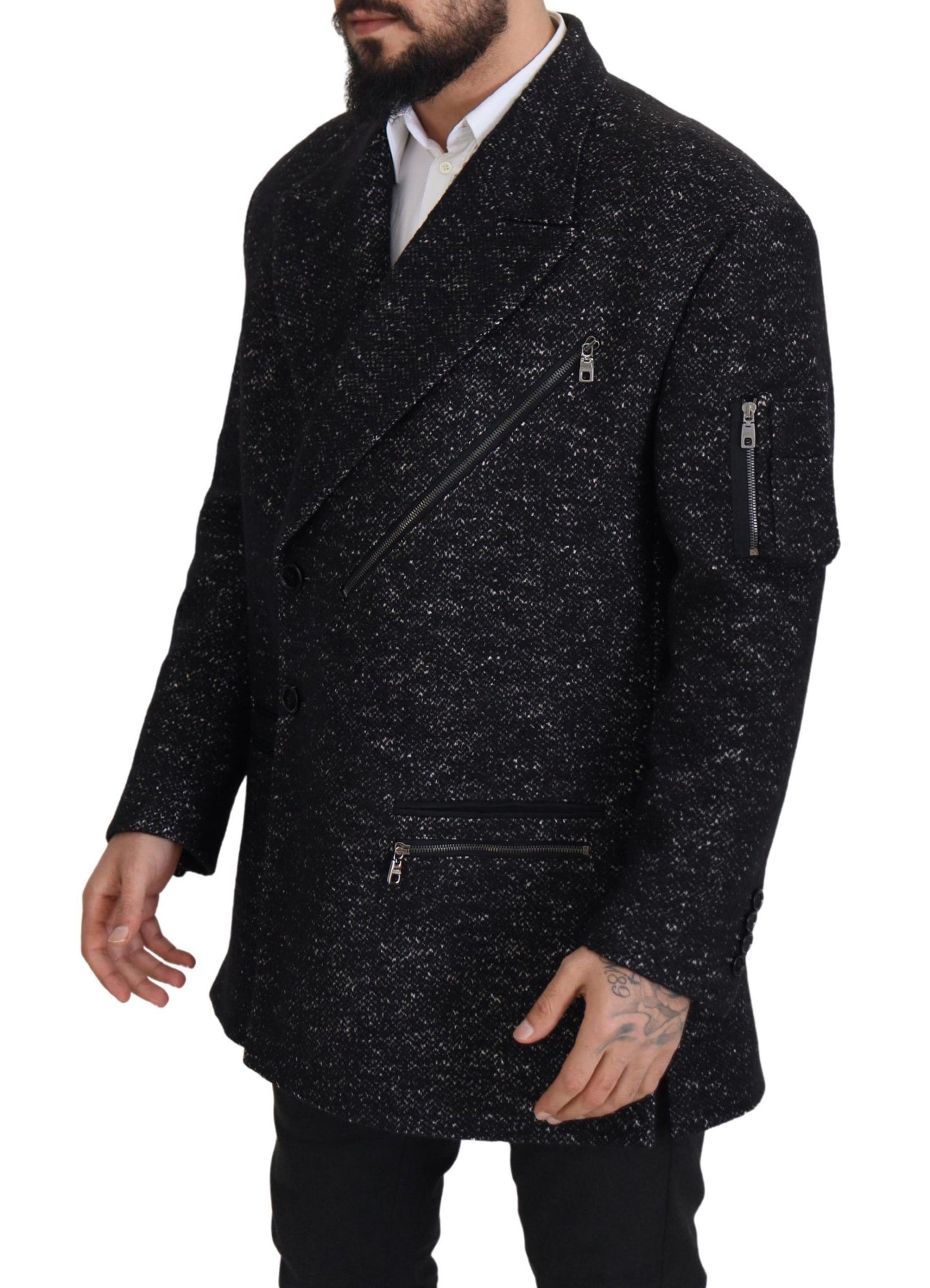 - Sleek Patterned Wool Double Breasted Jacket