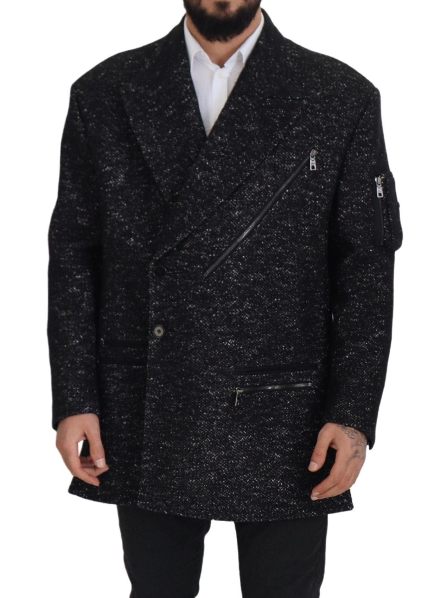- Sleek Patterned Wool Double Breasted Jacket
