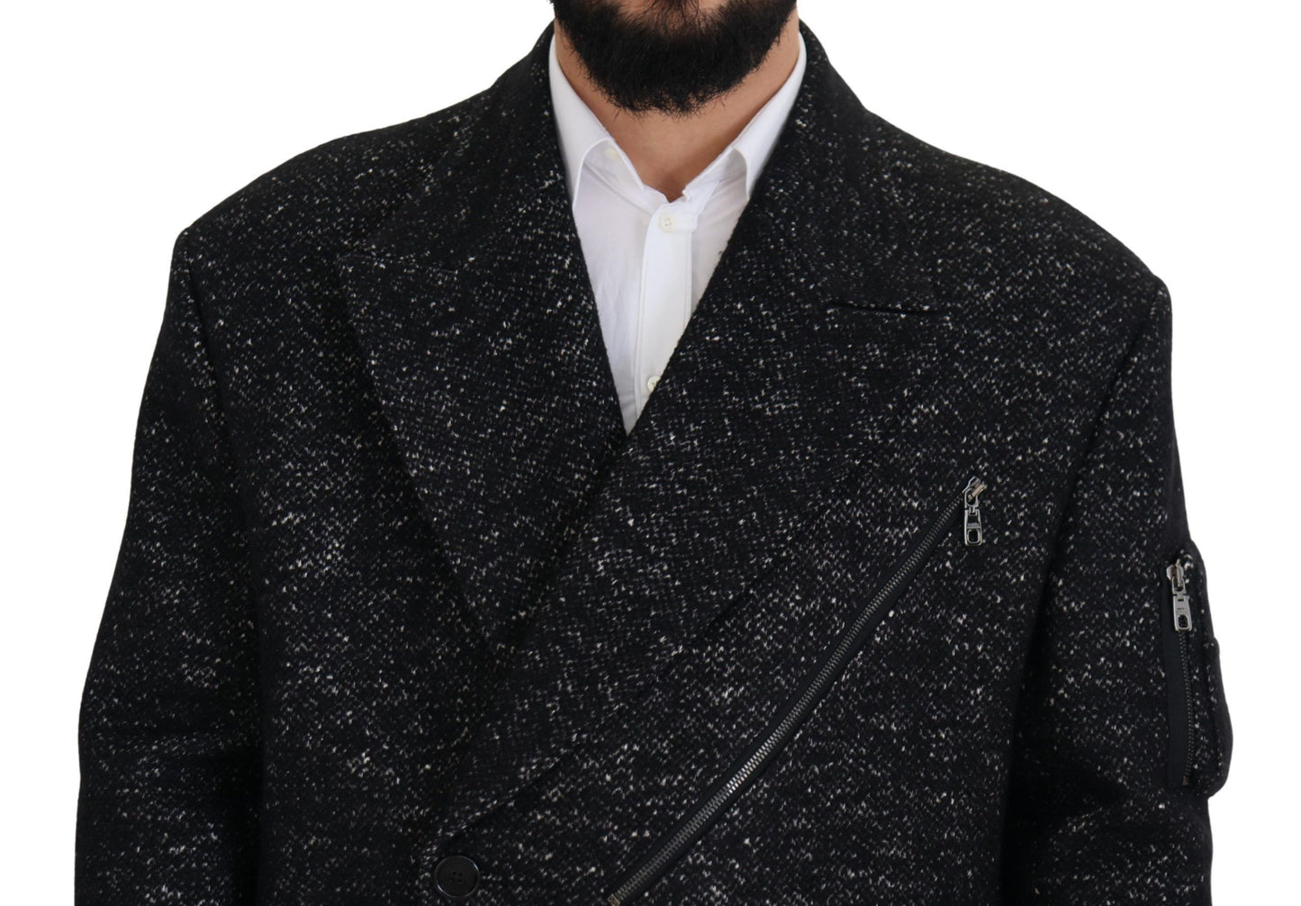 - Sleek Patterned Wool Double Breasted Jacket