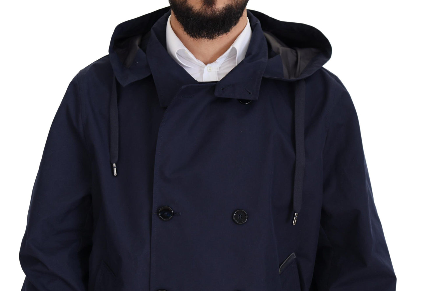 - Elegant Double-Breasted Blue Parka Jacket