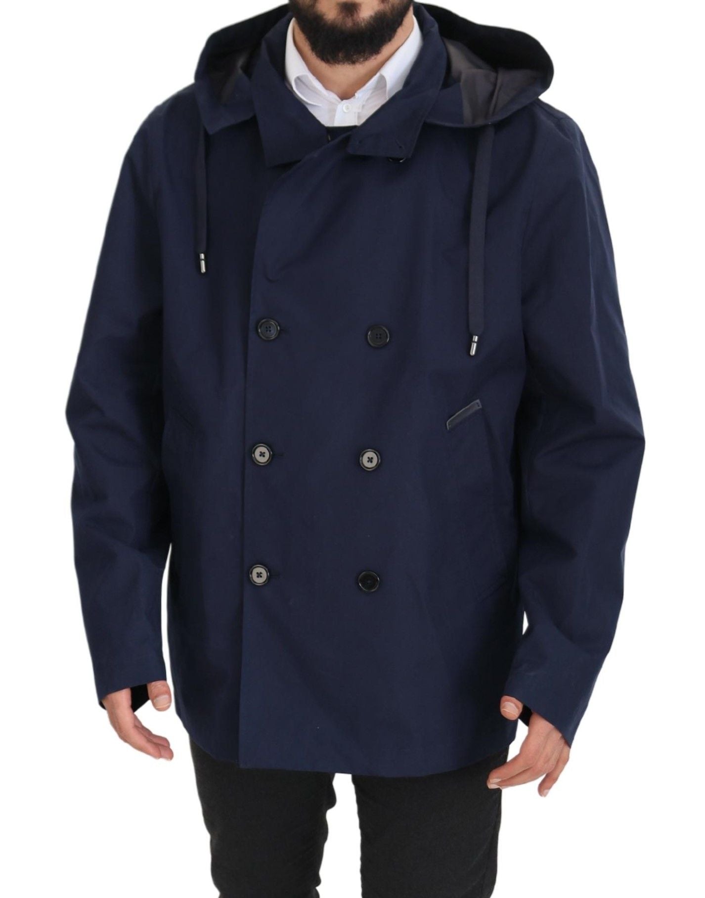 - Elegant Double-Breasted Blue Parka Jacket