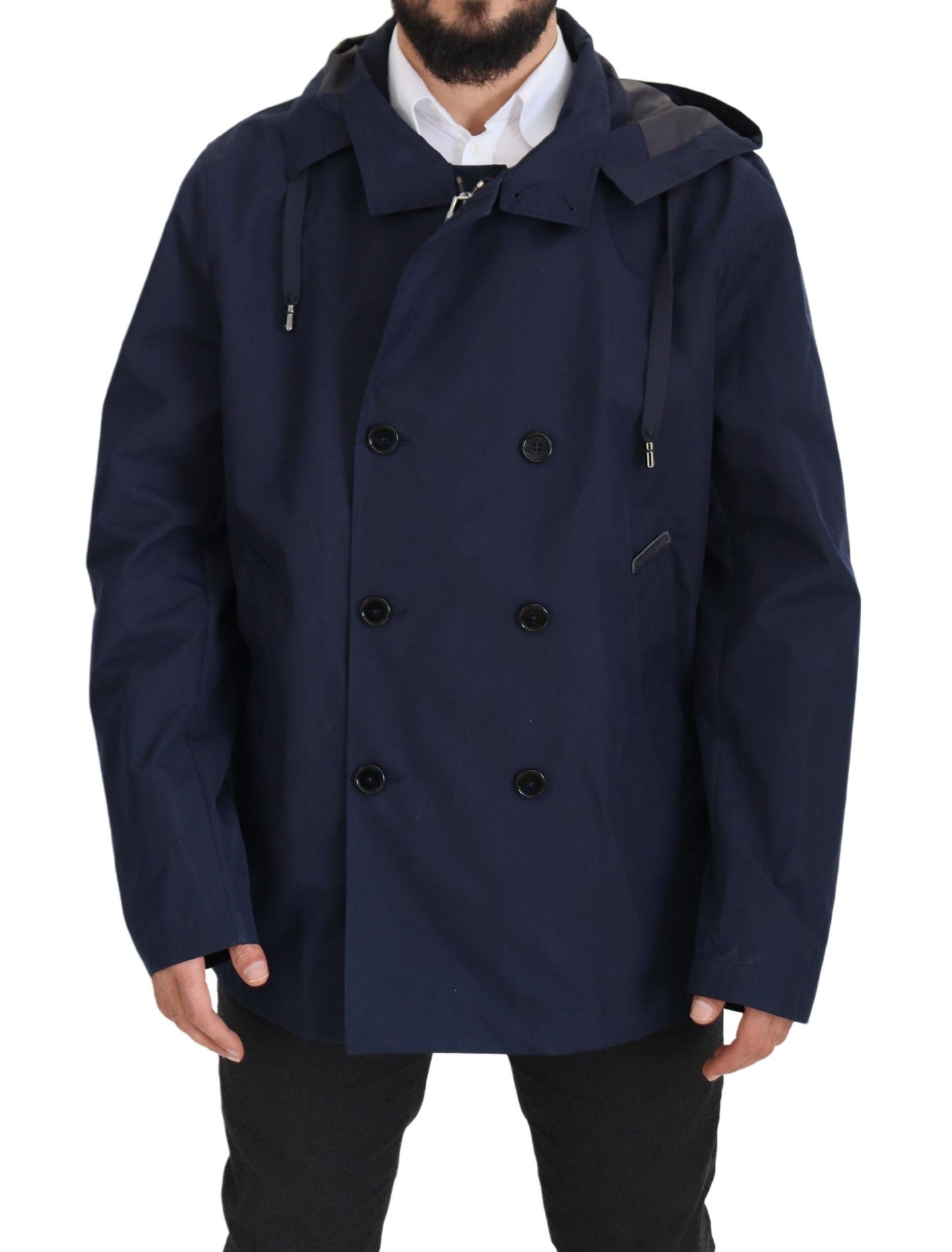 - Elegant Double-Breasted Blue Parka Jacket