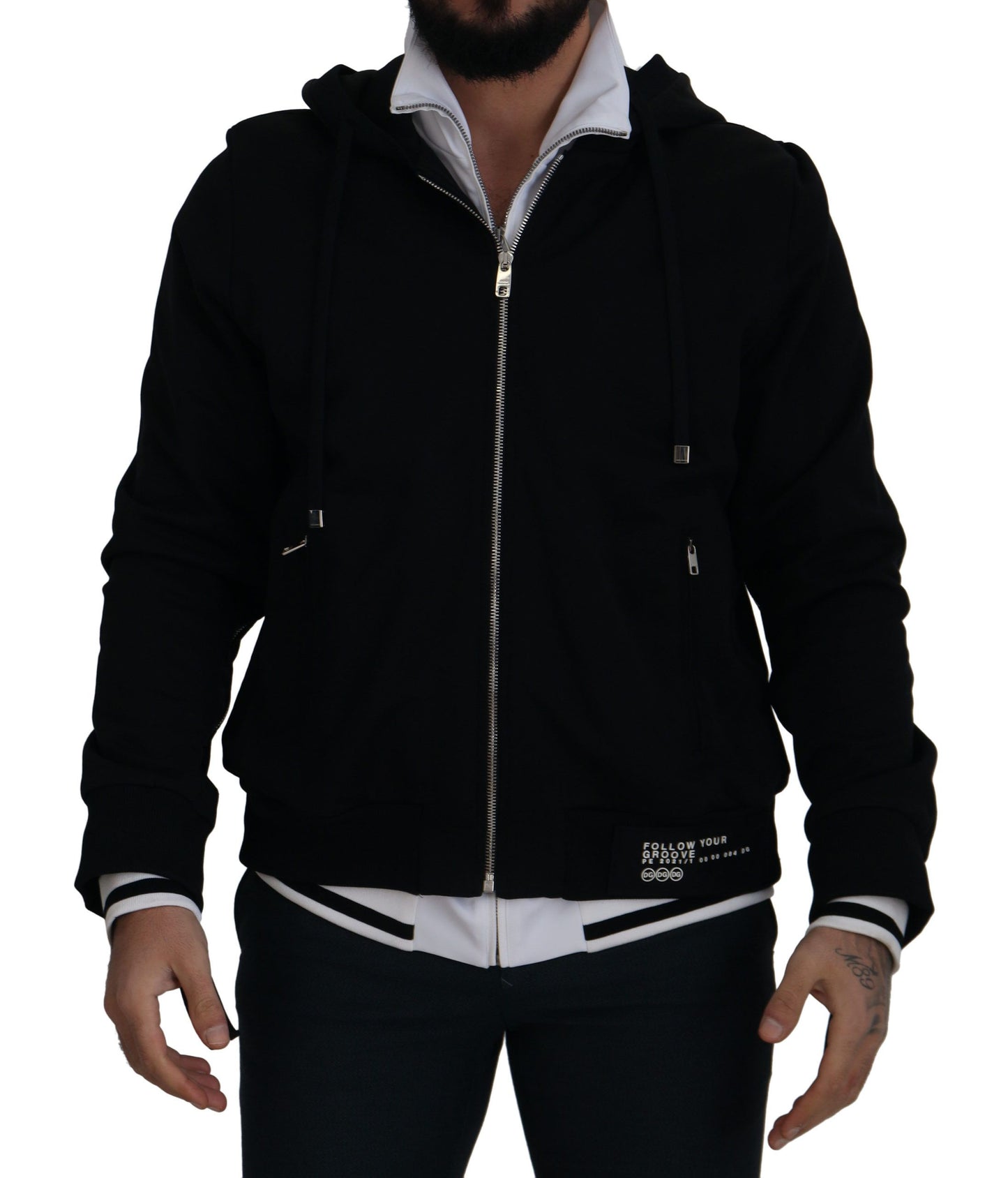 - Elegant Black Bomber Jacket with Hood