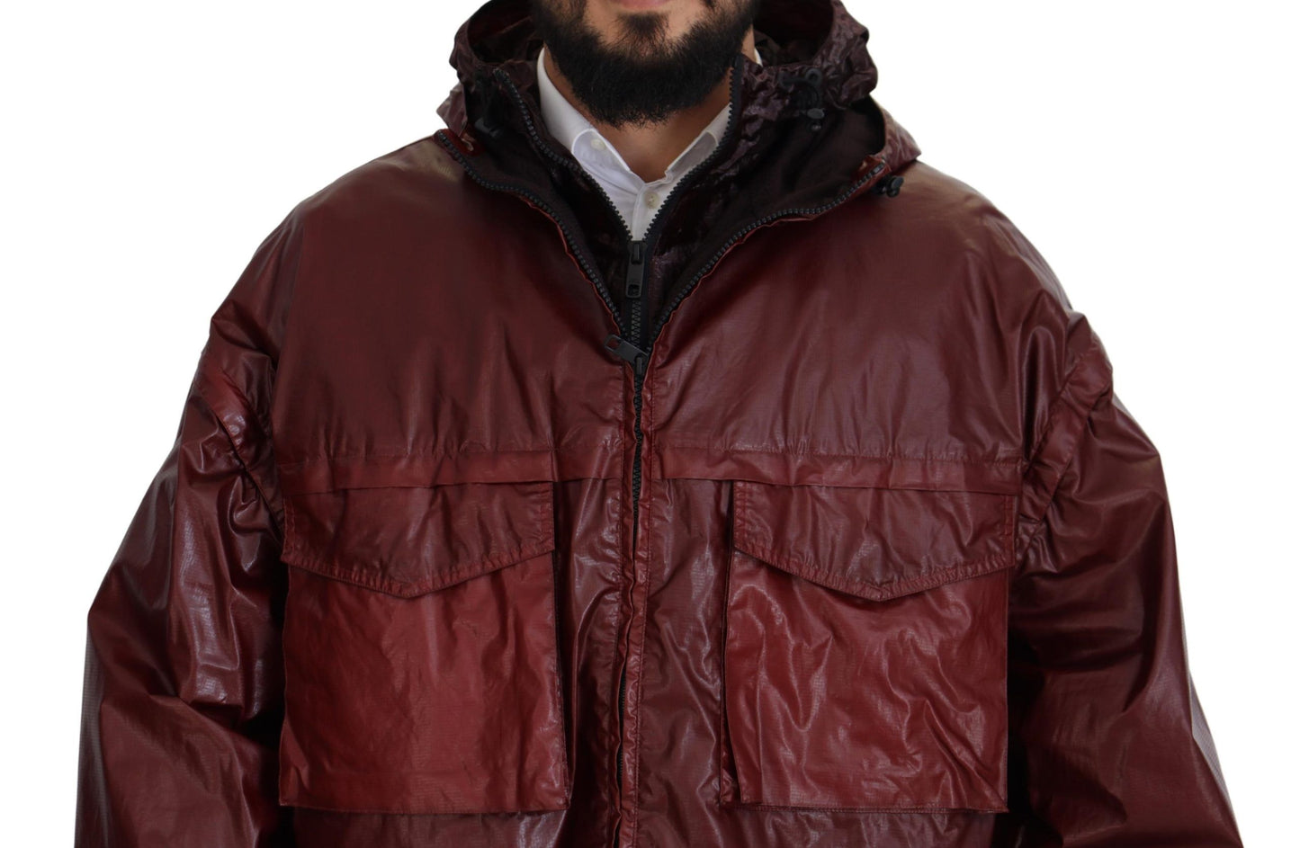 - Elegant Bordeaux Full Zip Hooded Jacket