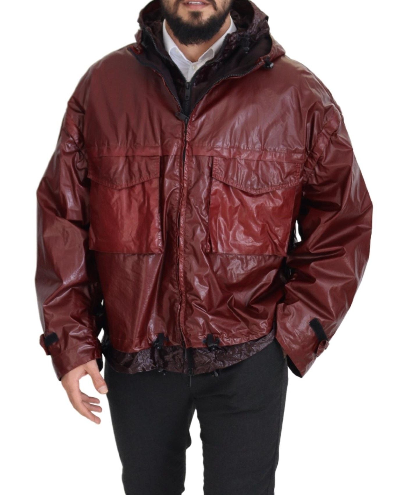 - Elegant Bordeaux Full Zip Hooded Jacket