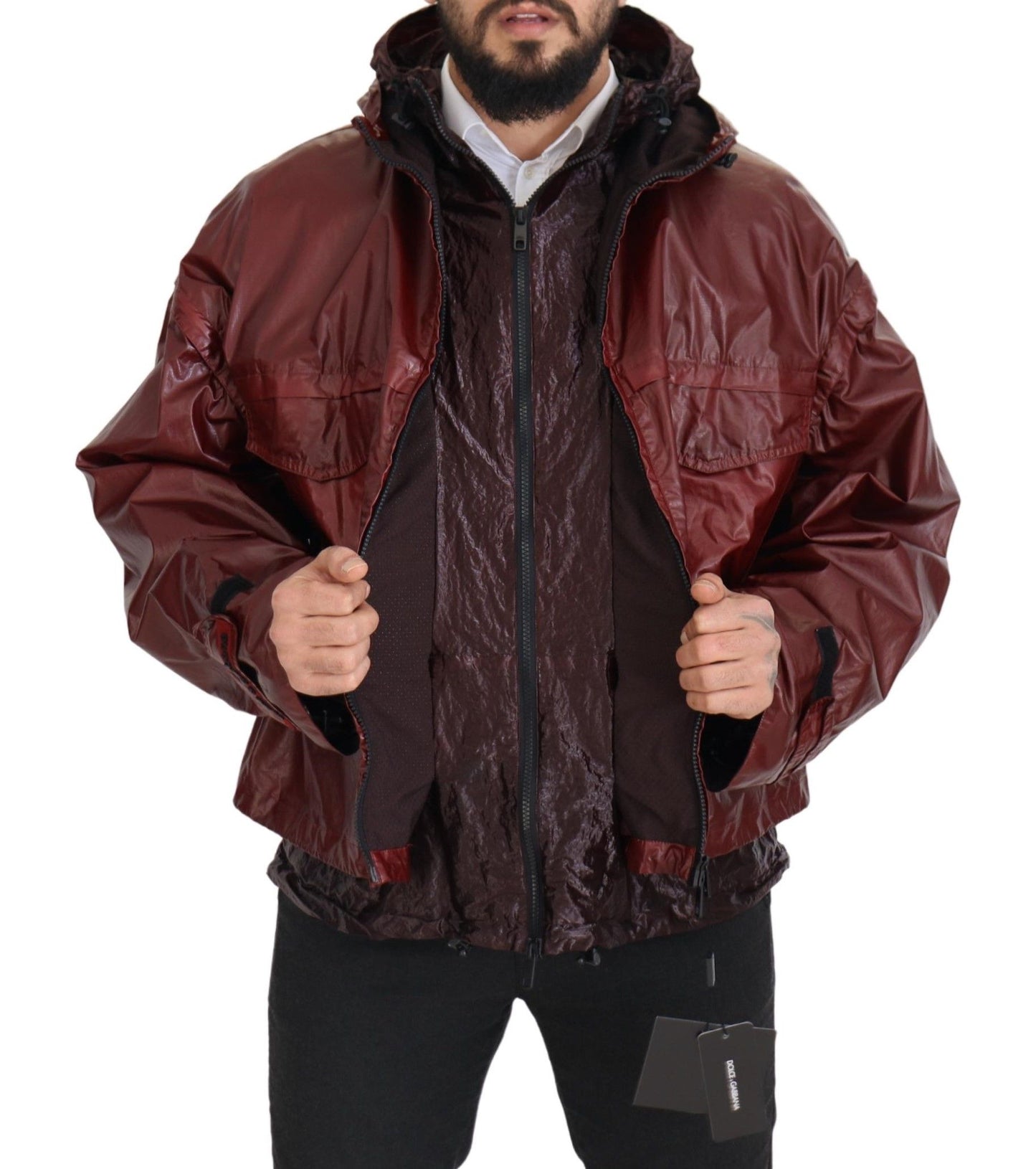 - Elegant Bordeaux Full Zip Hooded Jacket