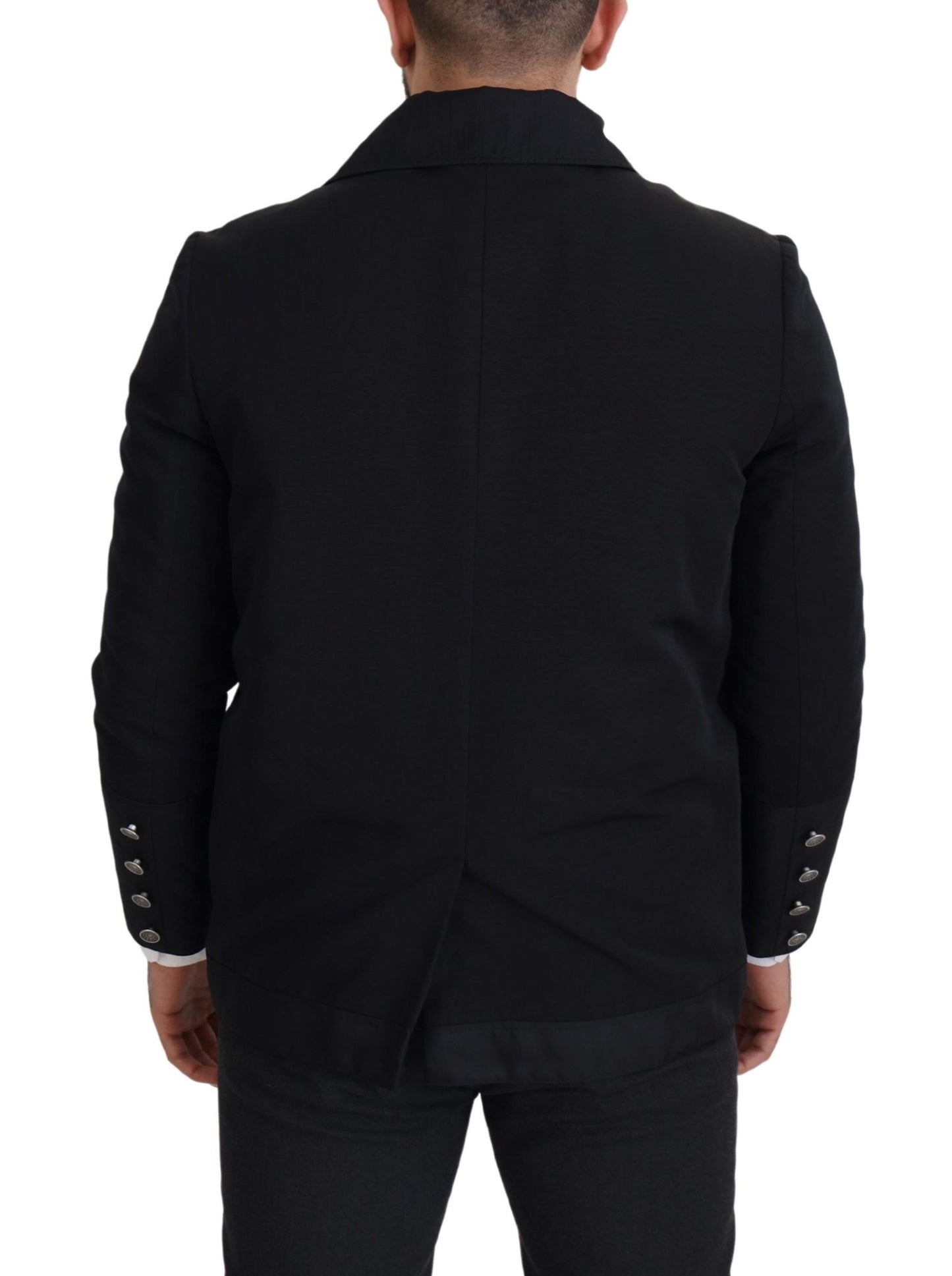 Elegant Full Zip Black Wool Blend Jacket - The Luxe Alliance