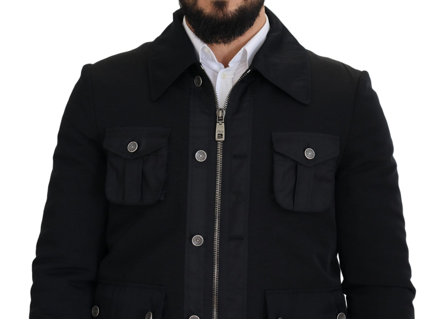 Elegant Full Zip Black Wool Blend Jacket - The Luxe Alliance