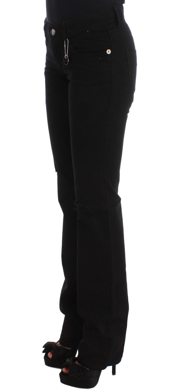 - Chic Black Slim Fit Zippered Cotton Jeans