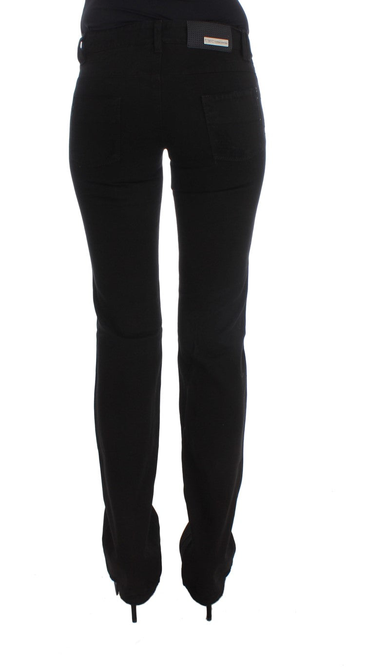 Chic Black Slim Fit Zippered Cotton Jeans - The Luxe Alliance