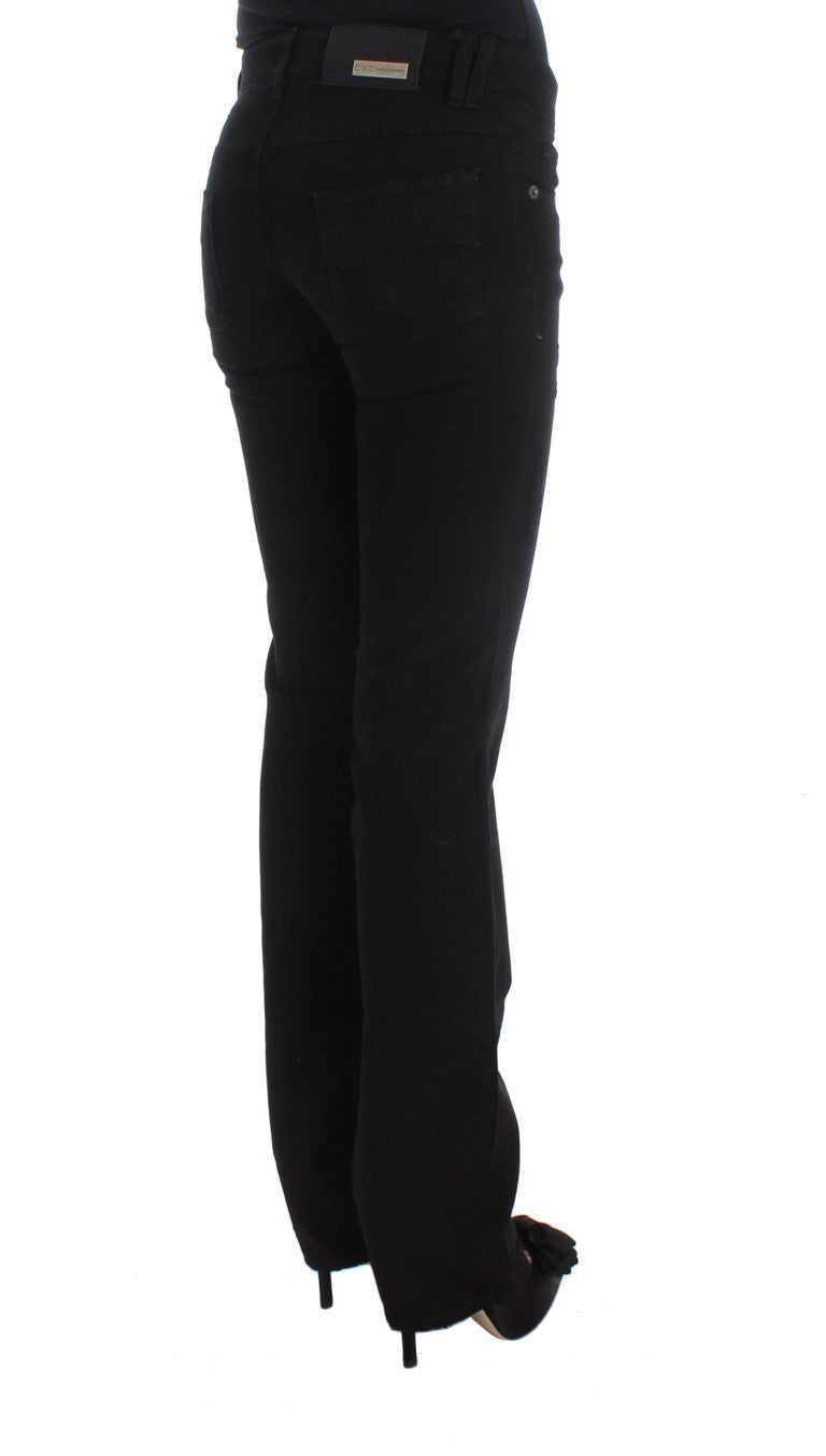 Chic Black Slim Fit Zippered Cotton Jeans - The Luxe Alliance
