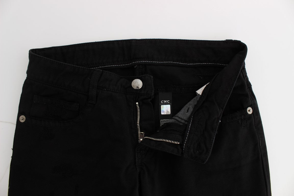 Chic Black Slim Fit Zippered Cotton Jeans - The Luxe Alliance