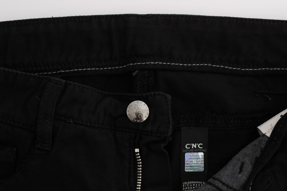 Chic Black Slim Fit Zippered Cotton Jeans - The Luxe Alliance