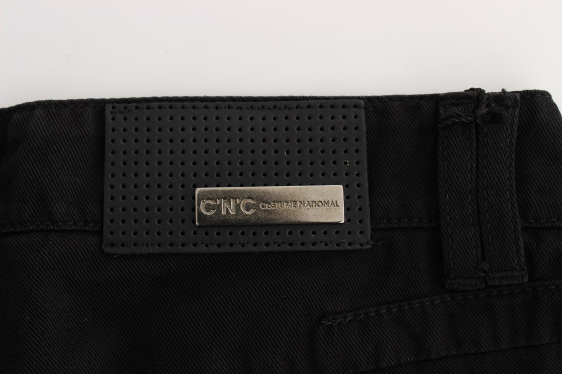 Chic Black Slim Fit Zippered Cotton Jeans - The Luxe Alliance