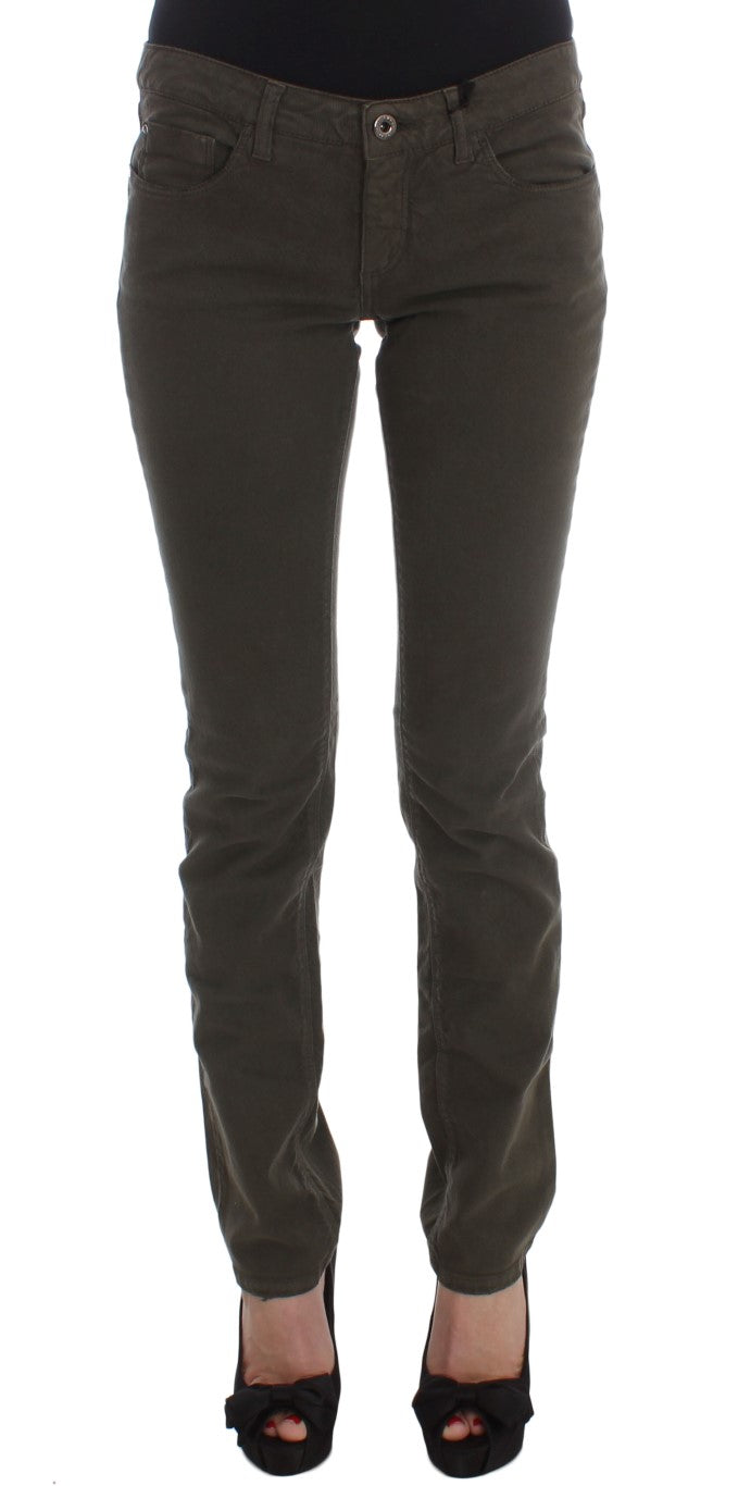 Chic Slim Fit Green Cotton Jeans - The Luxe Alliance