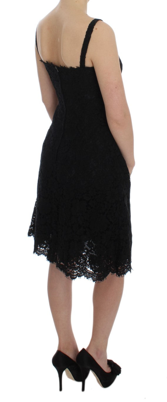 - Elegant Black Floral Lace Knee-Length Dress