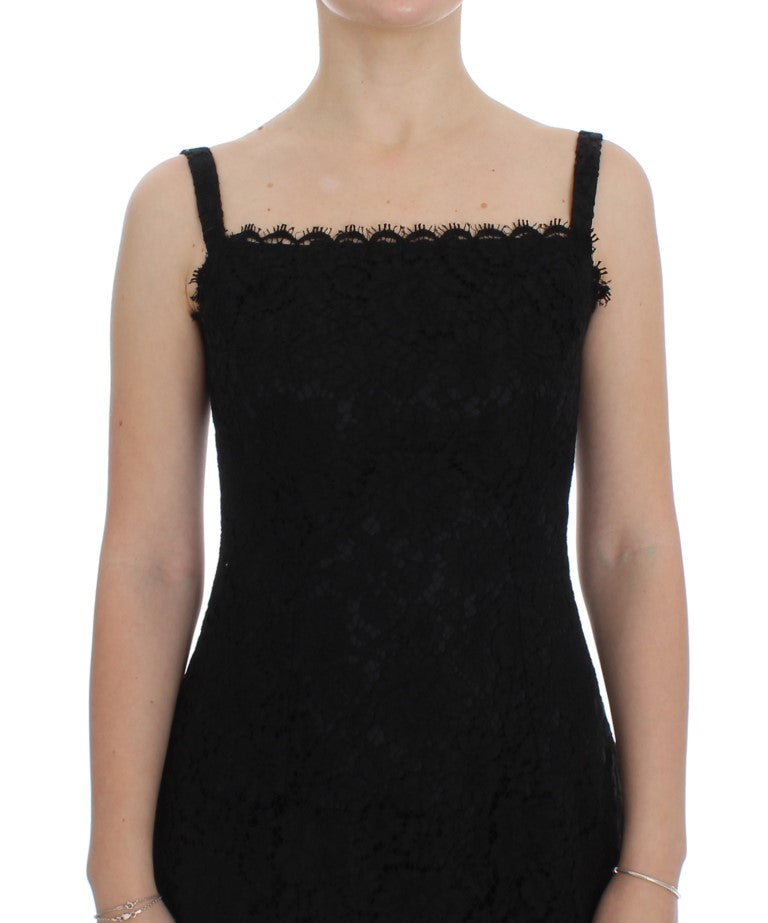 - Elegant Black Floral Lace Knee-Length Dress